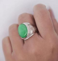 11 Carat Grade A Jadeite Jade Fei Cui Bezel Set Unisex Solitaire Ring - 3772517