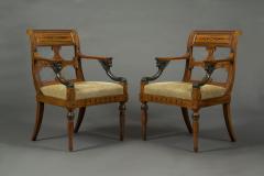 11701 PAIR OF NEOCLASSICAL EBONY AND GILT BRASS INLAID ARMCHAIRS - 3569556