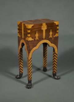 11737 A REMARKABLE MAHOGANY AND BOXWOOD INLAID CASKET ON STAND - 3554195