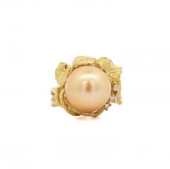 12 8mm Golden South Sea Pearl and Round Cut Diamonds Ring in 18k Yellow Gold - 3707381