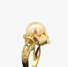 12 8mm Golden South Sea Pearl and Round Cut Diamonds Ring in 18k Yellow Gold - 3707393