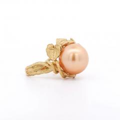 12 8mm Golden South Sea Pearl and Round Cut Diamonds Ring in 18k Yellow Gold - 3707444