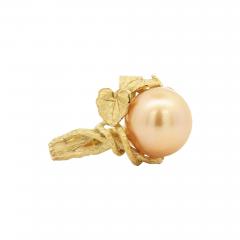 12 8mm Golden South Sea Pearl and Round Cut Diamonds Ring in 18k Yellow Gold - 3709289