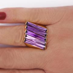 12 Carat Baguette Cut Amethyst 18K Gold Italian Cocktail Ring - 3991426