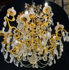 12 Light Gilt Metal Rock Crystal Chandelier Hollywood Regency in Style  - 1283220