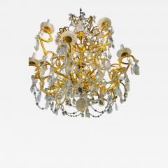 12 Light Gilt Metal Rock Crystal Chandelier Hollywood Regency in Style - 2666325