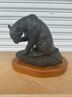 12 Nicholas Wilson Bronze Mountain Lion Sculpture on Wood Base 3 25 - 4424035