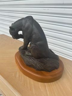 12 Nicholas Wilson Bronze Mountain Lion Sculpture on Wood Base 3 25 - 4424098