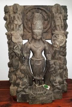 12C Vishnu Dark Grey Sandstone Carving - 3458067