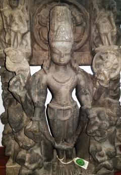 12C Vishnu Dark Grey Sandstone Carving - 3458068
