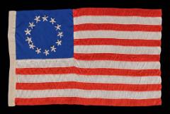 13 Hand Embroidered Stars and Hand Sewn Stripe on Antique American Flag - 636702