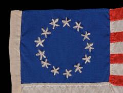 13 Hand Embroidered Stars and Hand Sewn Stripe on Antique American Flag - 636703