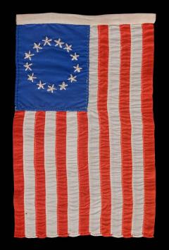 13 Hand Embroidered Stars and Hand Sewn Stripe on Antique American Flag - 636704