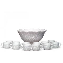 13 Piece American Art Deco Imperial Milk Glass Punch Bowl Set - 4732935