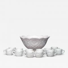 13 Piece American Art Deco Imperial Milk Glass Punch Bowl Set - 4732967