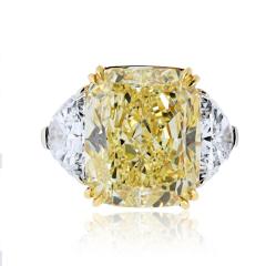 13 ct Cushion Cut Fancy Yellow GIA Diamond Three Stone Diamond Engagement Ring - 4400013