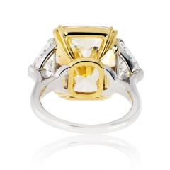 13 ct Cushion Cut Fancy Yellow GIA Diamond Three Stone Diamond Engagement Ring - 4400039