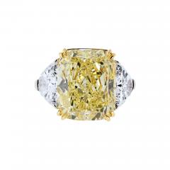 13 ct Cushion Cut Fancy Yellow GIA Diamond Three Stone Diamond Engagement Ring - 4400482