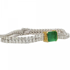 14 47 Carat Emerald Center and Diamond 2 Strand Tennis Bracelet - 3793464