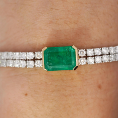 14 47 Carat Emerald Center and Diamond 2 Strand Tennis Bracelet - 3793466