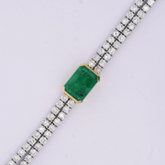 14 47 Carat Emerald Center and Diamond 2 Strand Tennis Bracelet - 3793470