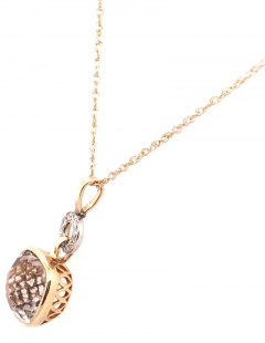 14 Karat Gold Necklace with Round Sapphire and Diamond Pendant - 2827983