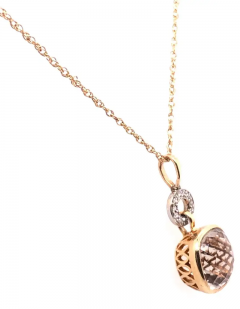 14 Karat Gold Necklace with Round Sapphire and Diamond Pendant - 2828027