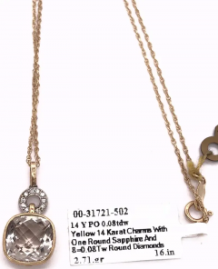 14 Karat Gold Necklace with Round Sapphire and Diamond Pendant - 2828031