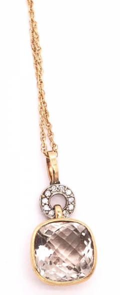 14 Karat Gold Necklace with Round Sapphire and Diamond Pendant - 2828051