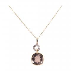 14 Karat Gold Necklace with Round Sapphire and Diamond Pendant - 2832969