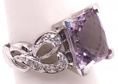 14 Karat White Gold Amethyst Solitaire Ring with Diamond Accents - 2753294