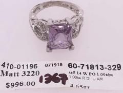 14 Karat White Gold Amethyst Solitaire Ring with Diamond Accents - 2753302