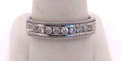 14 Karat White Gold Band Ring Wedding Ring with 9 Round Diamonds - 2658275