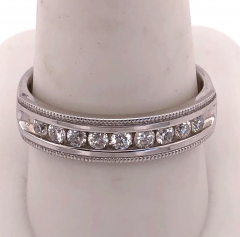 14 Karat White Gold Band Ring Wedding Ring with 9 Round Diamonds - 2658312
