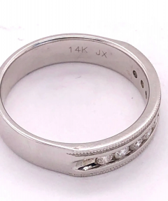 14 Karat White Gold Band Ring Wedding Ring with 9 Round Diamonds - 2658336