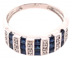 14 Karat White Gold Blue Sapphire and Diamond Band Ring 0 18 TDW - 2553866