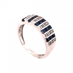 14 Karat White Gold Blue Sapphire and Diamond Band Ring 0 18 TDW - 2557760