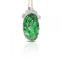 14 Karat White Gold Carved Grade A Jadeite Jade Pendant Necklace - 3780643