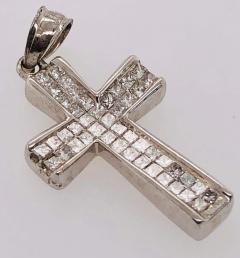 14 Karat White Gold Cross Pendant with Square Cushion Diamond 1 00 TDW - 2598545