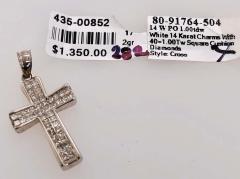 14 Karat White Gold Cross Pendant with Square Cushion Diamond 1 00 TDW - 2598549