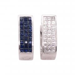 14 Karat White Gold Diamond And Sapphire Reversible Hoop Earrings - 1245779