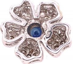 14 Karat White Gold Diamond and Sapphire Flower Stud Button Earrings - 1244211