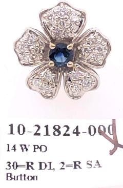 14 Karat White Gold Diamond and Sapphire Flower Stud Button Earrings - 1244212