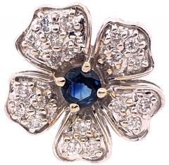 14 Karat White Gold Diamond and Sapphire Flower Stud Button Earrings - 1244214