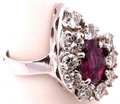 14 Karat White Gold Fashion Oval Ruby Solitaire Ring with Encircling Diamonds - 2831677