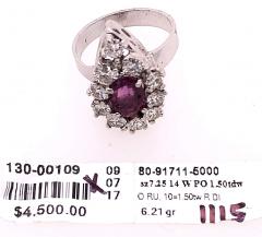 14 Karat White Gold Fashion Oval Ruby Solitaire Ring with Encircling Diamonds - 2831682