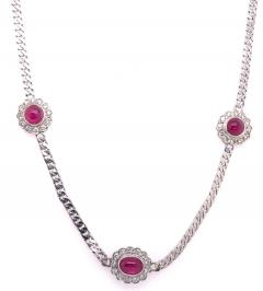 14 Karat White Gold Figaro Amethyst and Diamond Station Necklace - 1239537