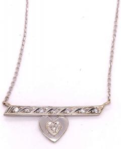 14 Karat White Gold Free Form Heart Charm with Diamonds Necklace - 2659353