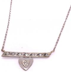 14 Karat White Gold Free Form Heart Charm with Diamonds Necklace - 2659355