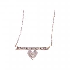 14 Karat White Gold Free Form Heart Charm with Diamonds Necklace - 2666204